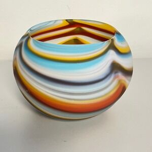 Mdina Glass‎  Sand Art Swirl Earthtone Matte Finish Bowl Candle Holder